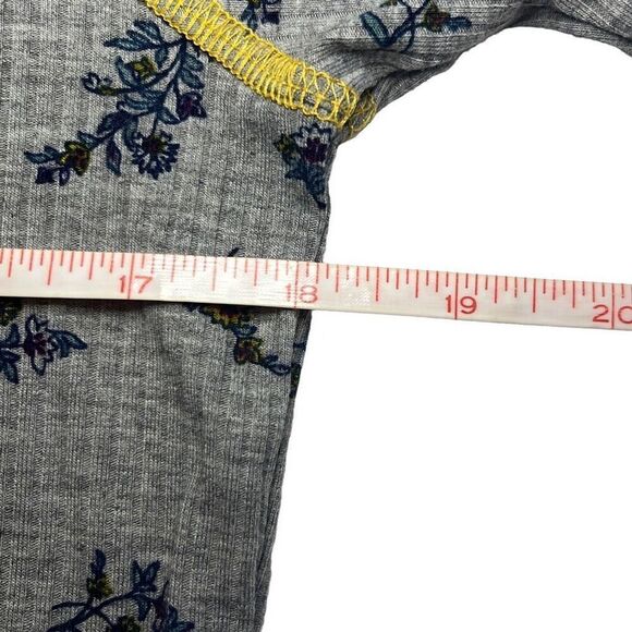 Discreet Gray Blue Floral Ribbed Hoodie Medium Drawstring Whimsigoth Grunge - Picture 5 of 6